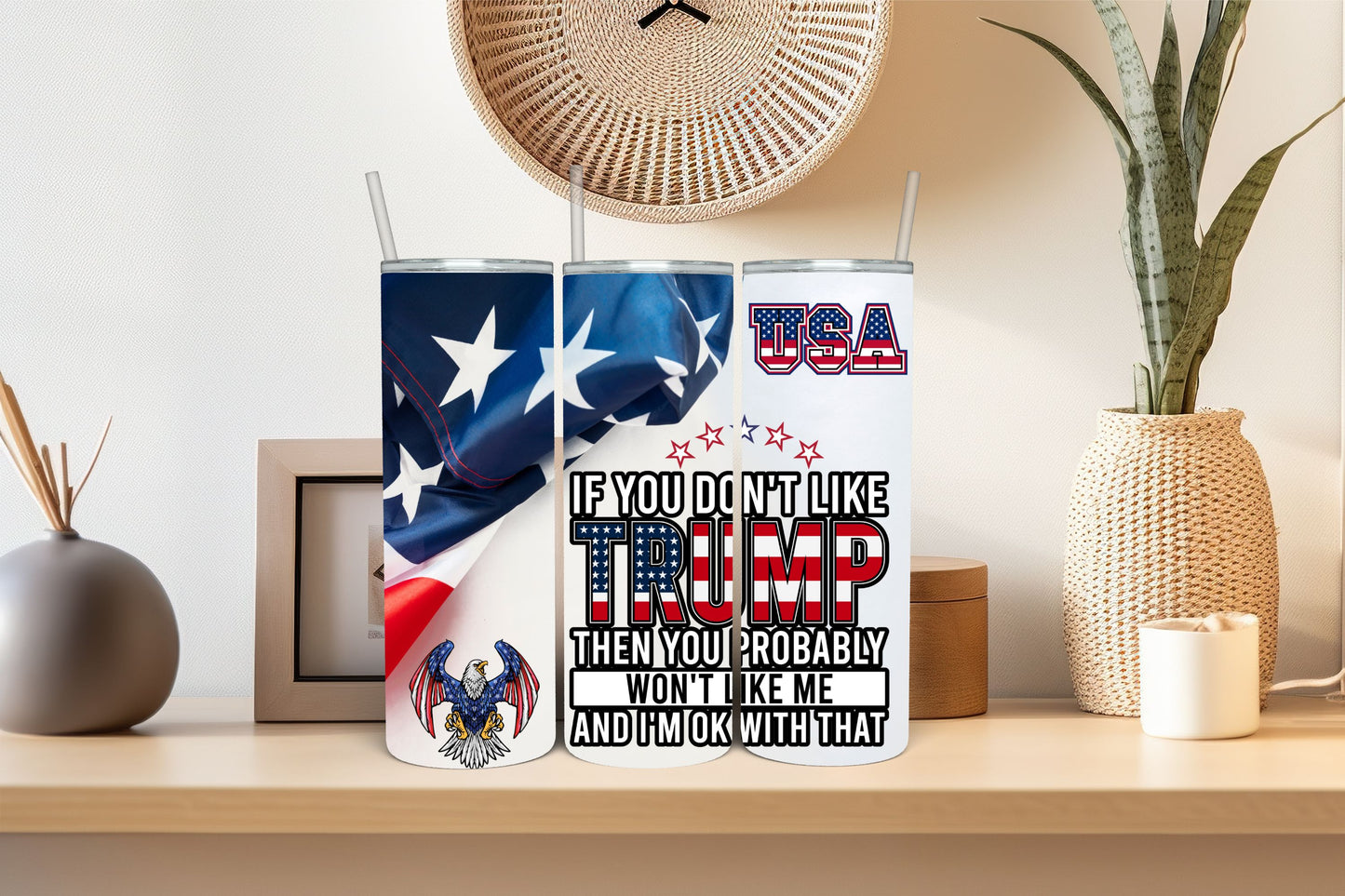 20 oz Stainless Steel Tumbler with a Splash-Proof Lid and Straw, double-wall Insulated, Sublimation Design - If you don't like Trump then you won't like me - PR10