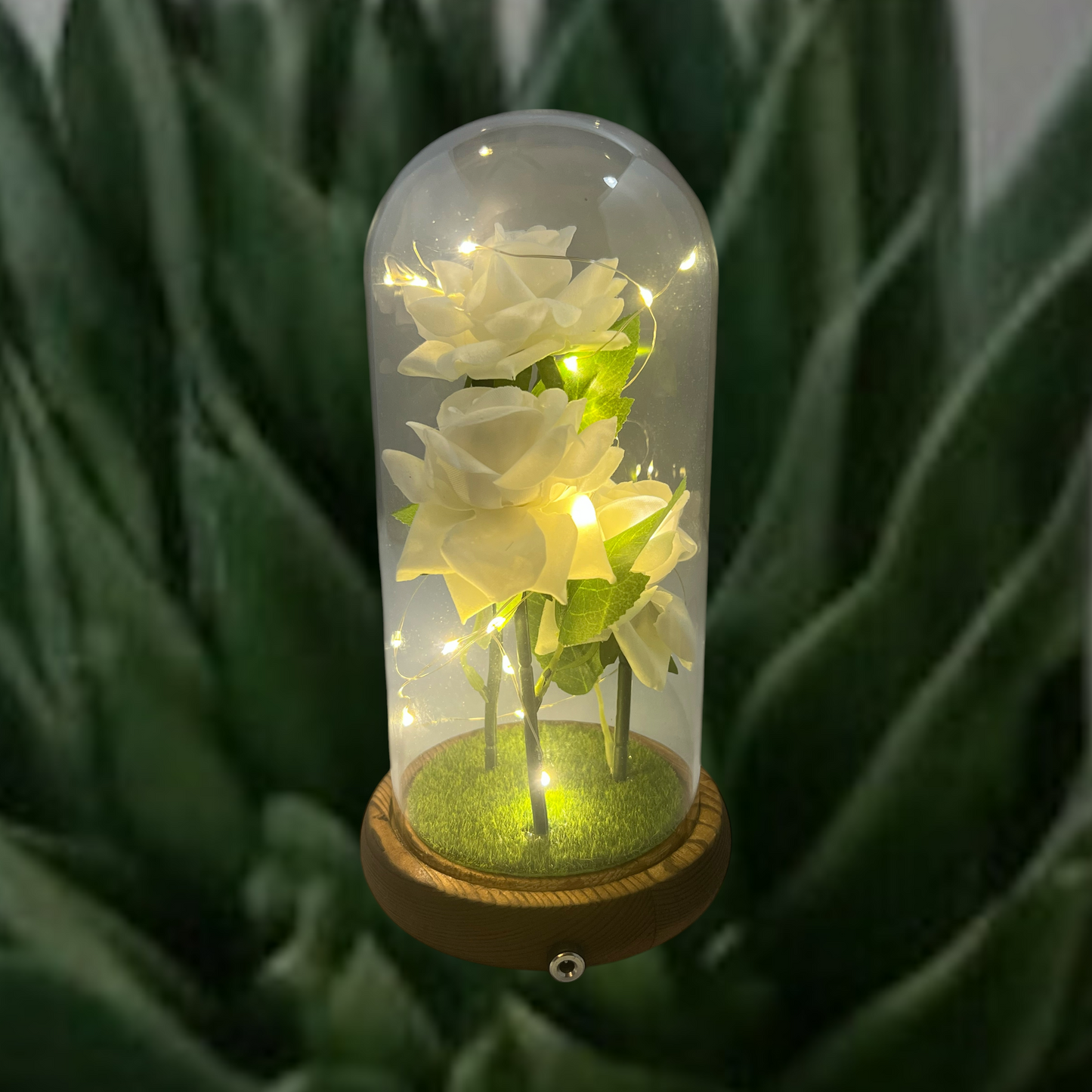 Artifical Rose Flower Led Glass Dome Any occasion gift With Charger - M13