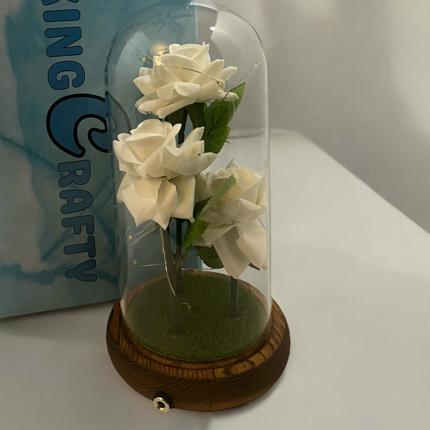 Artifical Rose Flower Led Glass Dome Any occasion gift With Charger - M13